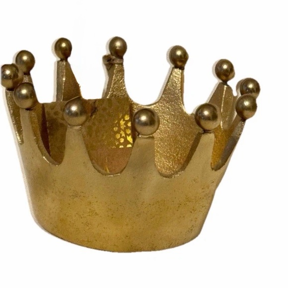 7 1/2” CROWN HEAVY BRASS GOLDTONE METAL QUEEN KING ROYALTY TRINKET MAKEUP HOLDER - Picture 3 of 6